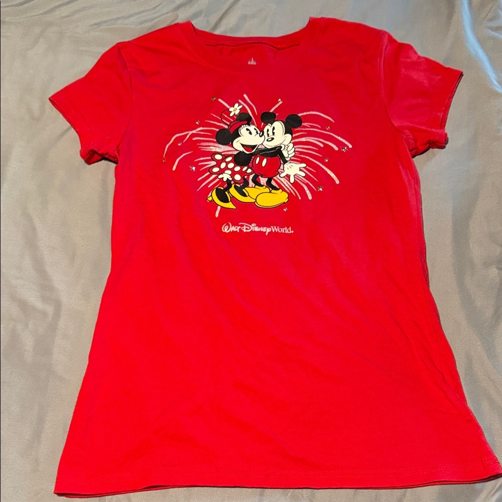 Disney Parks Red Mickey & Minnie Short Sleeve Women’s Tee